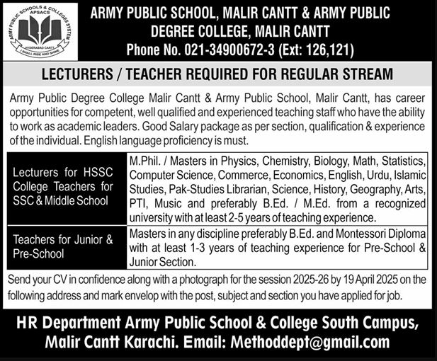 Aps jobs malir cantt karachi