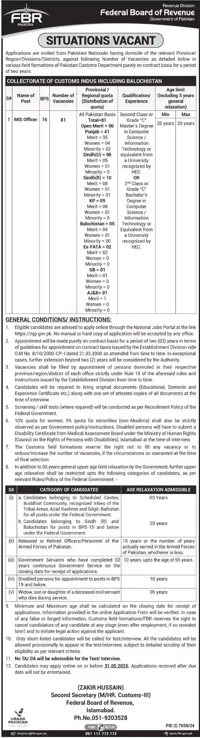 Federal Board of Revenue FBR Jobs