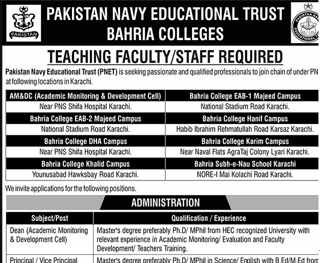 teaching jobs in pak navy
