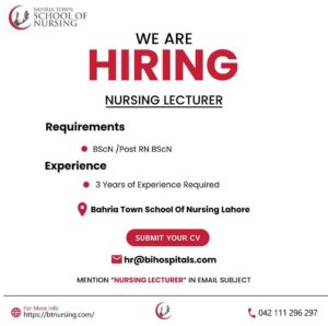 Nursing Lecturer at Bahria Town School Lahore 2025: Apply Now
