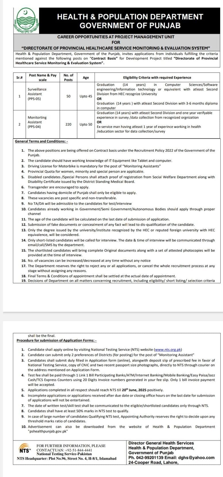 Jobs in Health and Population Department
