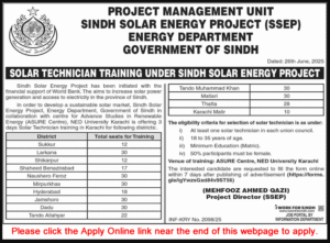 Energy department sindh solar technician free training 2025