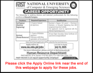 Fast National University karachi jobs