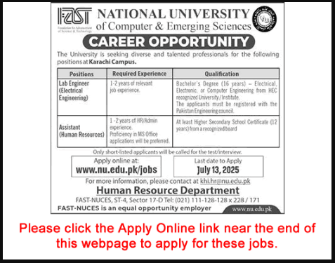 Fast National University karachi jobs