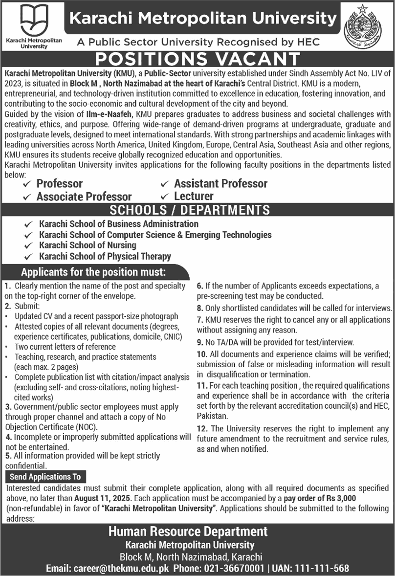 Karachi Metropolitan University Jobs